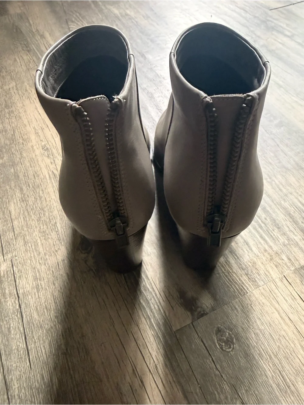 Cole Haan Women's Dey Taupe Leather Ankle Bootie with Stacked Heel 8.5